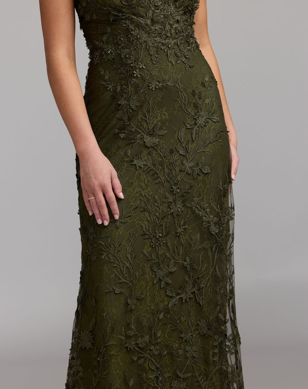 Mac Duggal 68192 Embroidered Applique Wrap Over Flutter Sleeve Gown