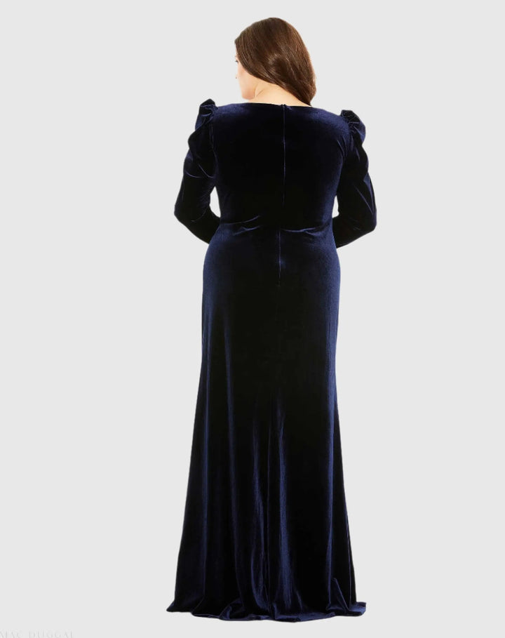 Mac Duggal 68437 Long Sleeve Velvet Gown with Slit (Plus)