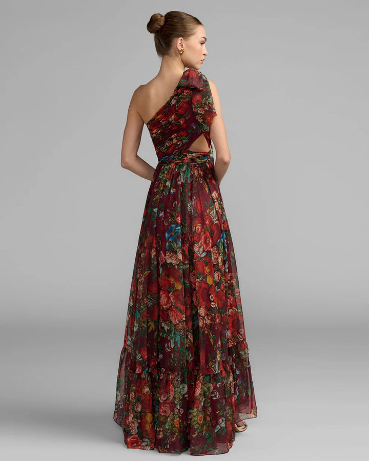 Mac Duggal 68553 One Shoulder Floral Printed Chiffon Side Cut Out Gown Dress
