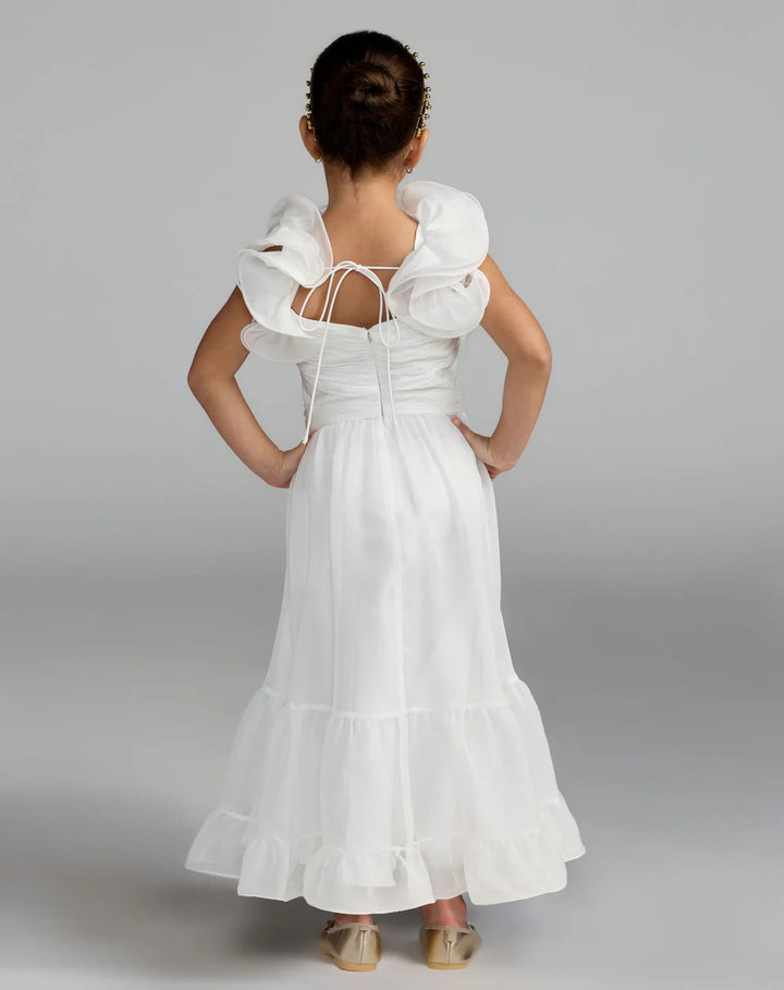 Mac Duggal 68669 Girls Pink Floral Chiffon Ruffle Shoulder Dress