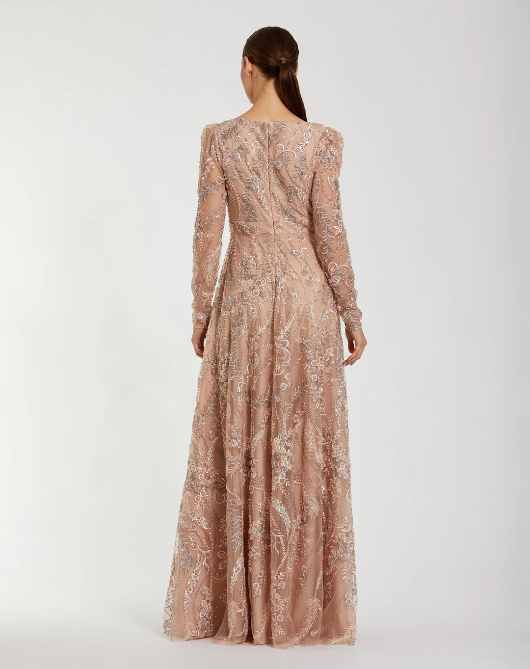 Mac Duggal 68908 Embroidered Long Sleeve V Neck Gown