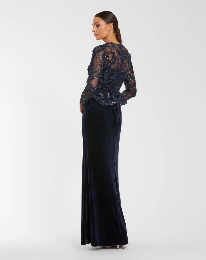 Mac Duggal 69017 Embellished Peplum Gown With Velvet Skirt