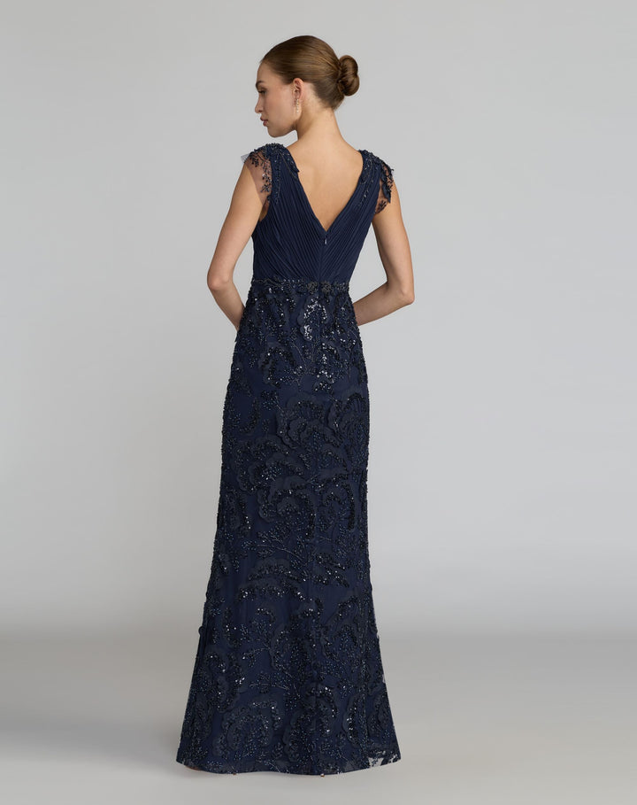 Mac Duggal 69022 Beaded Chiffon V-Neck Evening Dress