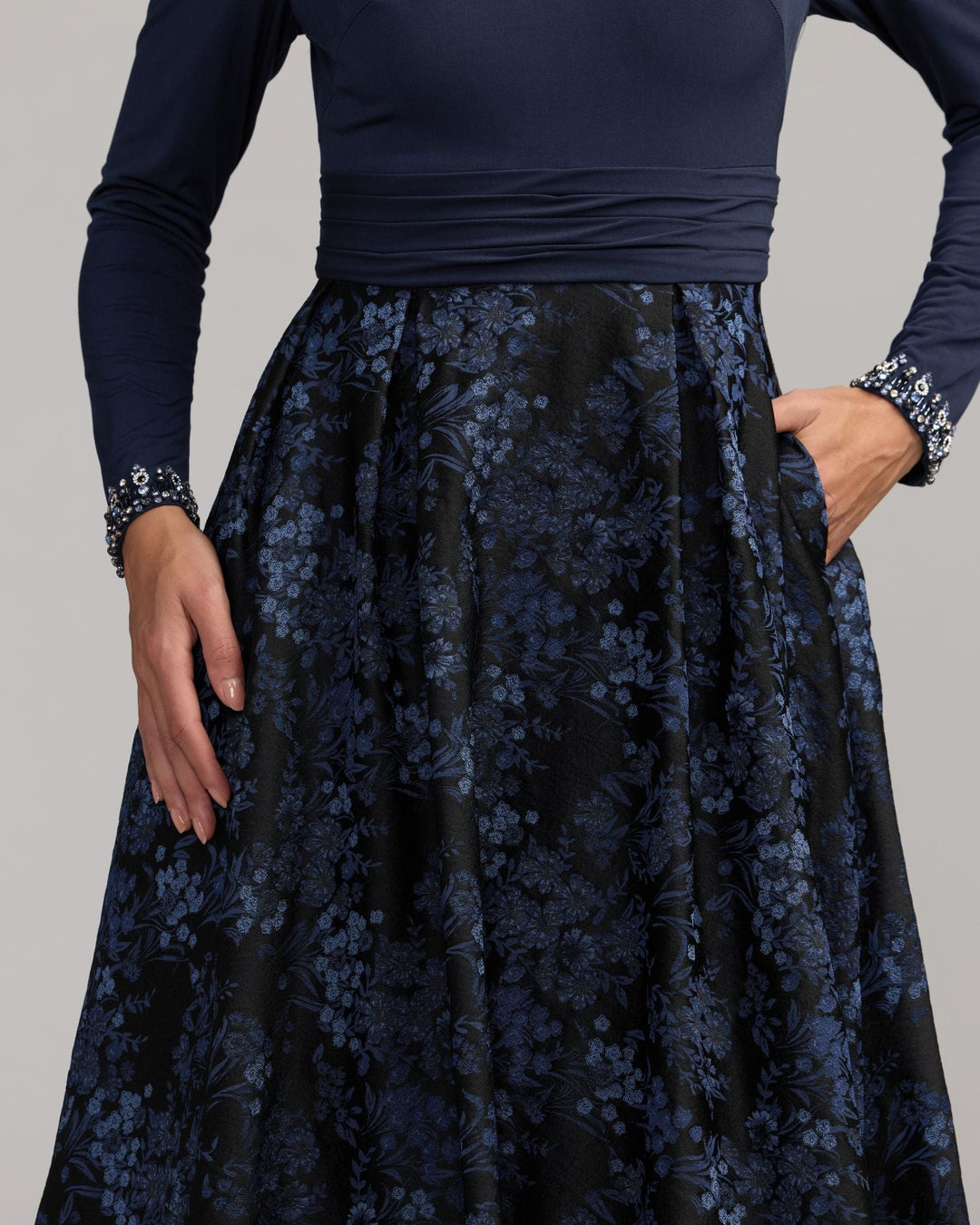 Mac Duggal 69082 Floral Brocade A-Line Gown With Pockets