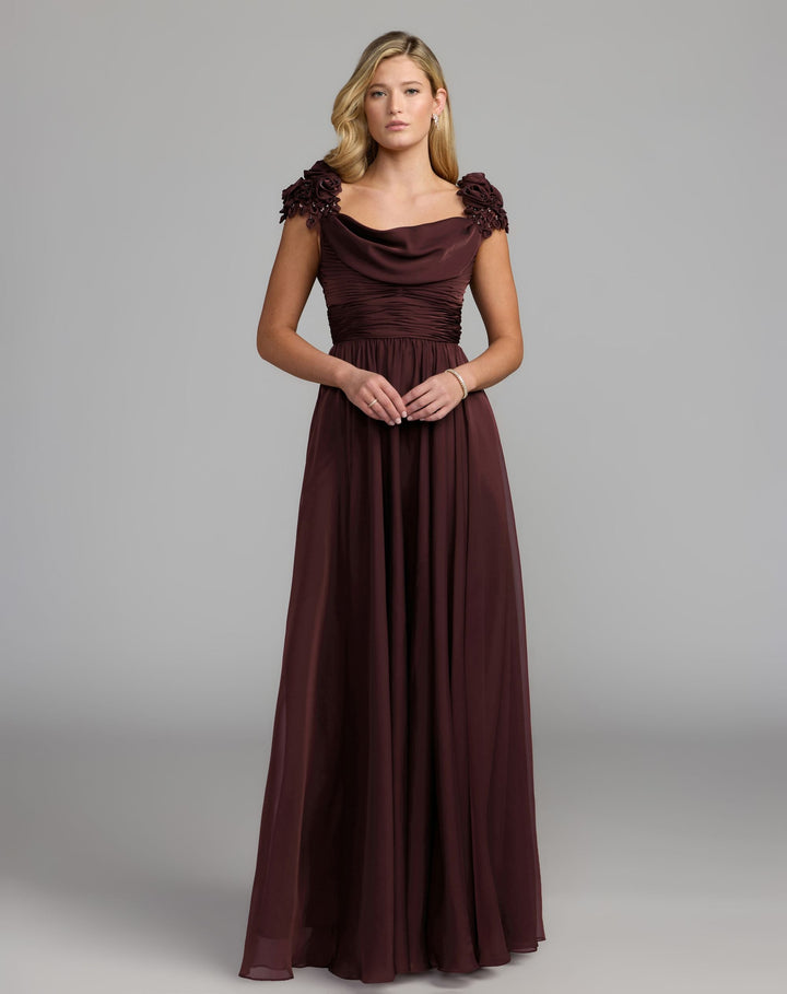 Mac Duggal 69088 Chiffon Cowl Neck Embellished Cap Sleeve Gown