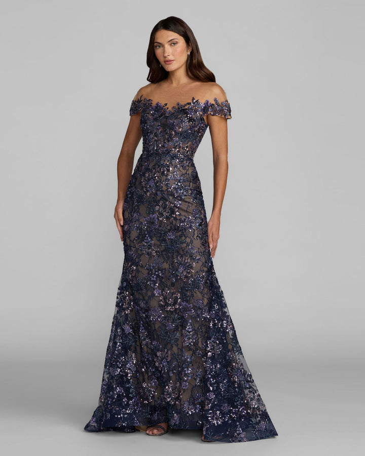 Mac Duggal 69139 Navy Embellished Lace Trumpet Gown