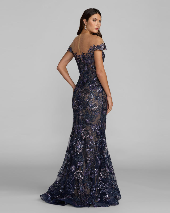 Mac Duggal 69139 Navy Embellished Lace Trumpet Gown
