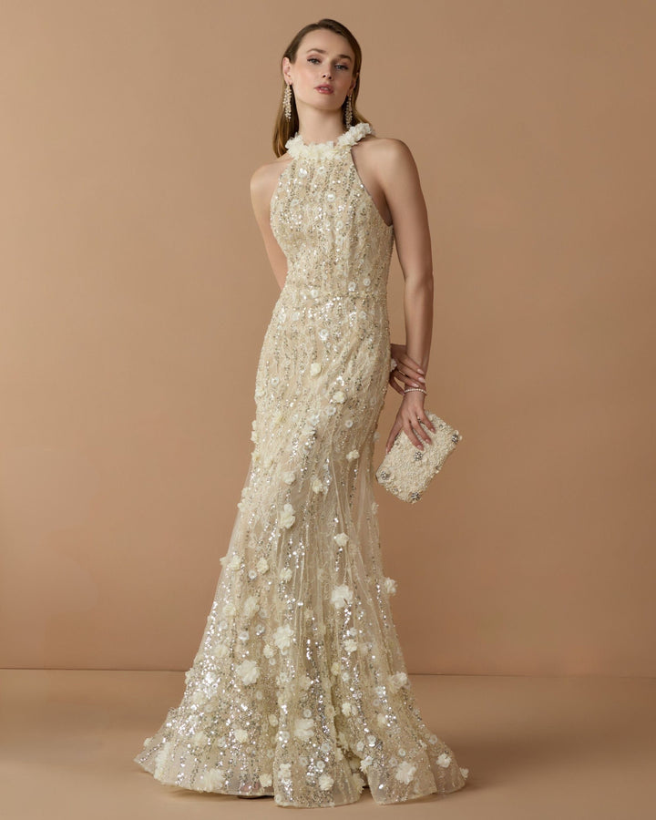 Mac Duggal 69189 Embellished Lace Halter Neck Mermaid Gown