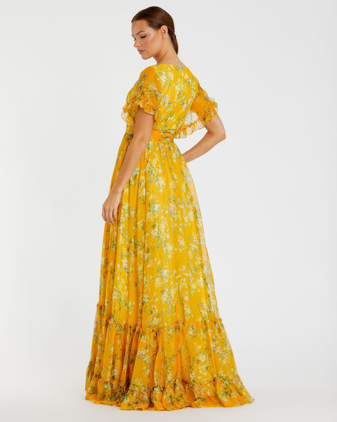 Mac Duggal 70241 Multicolor Flounce Sleeve Floral Maxi Dress