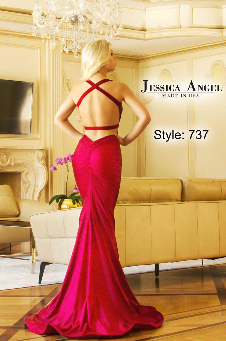 Jessica Angel 737 crisscross strap open back mermaid gown back view