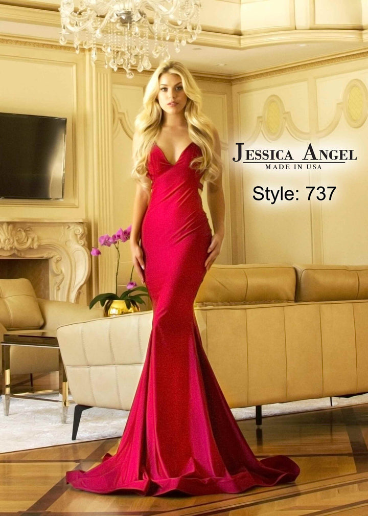Jessica Angel 737 V-neck mermaid gown front view 2