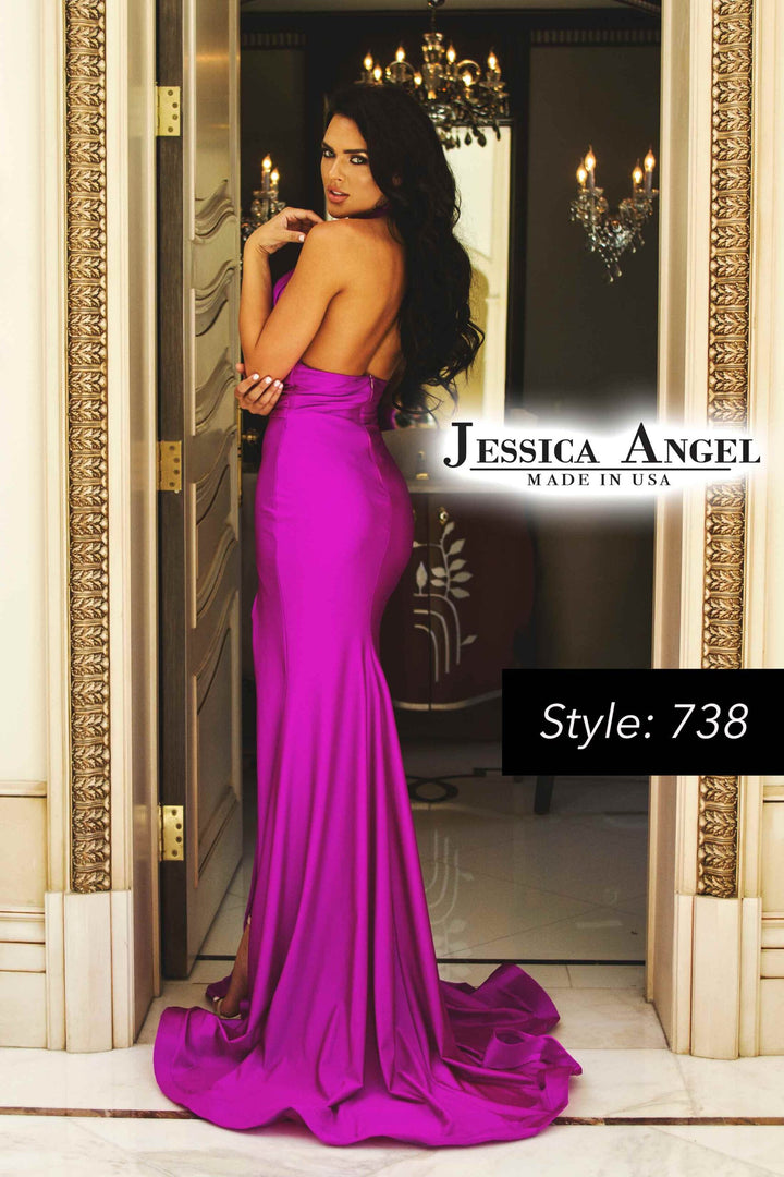 Jessica Angel 738 open back halter gown back view