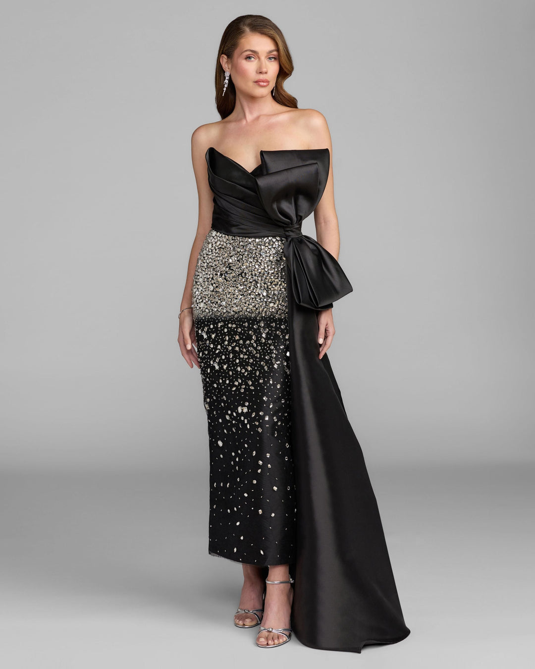 Mac Duggal 77105 Strapless Crystal Embellished Satin Dress With Bow