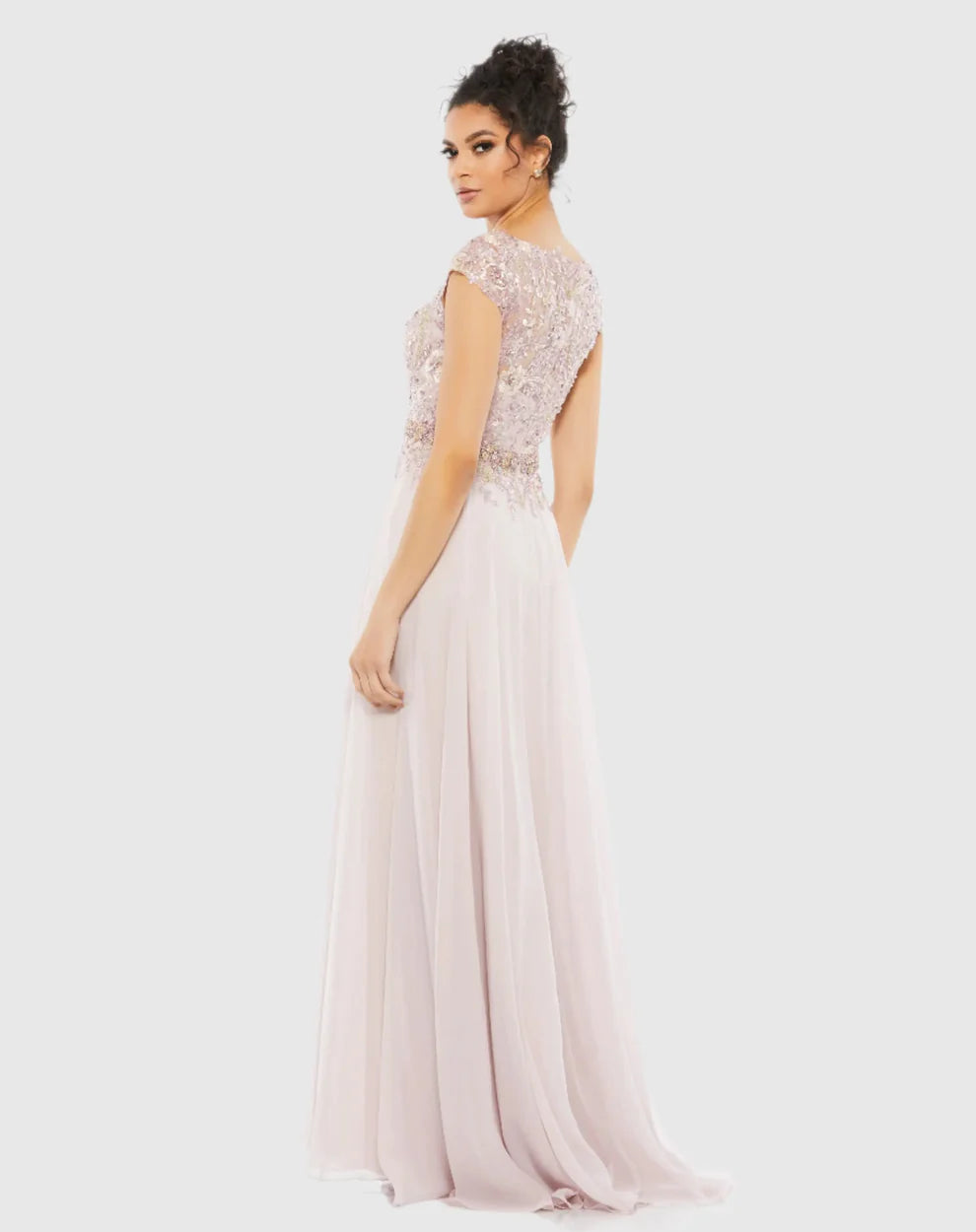 Mac Duggal 79365 Navy Embellished Chiffon Cap Sleeve A-Line Gown