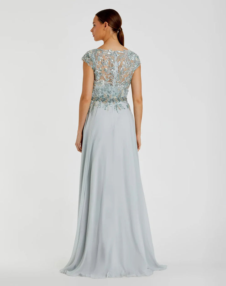 Mac Duggal 79365 Navy Embellished Chiffon Cap Sleeve A-Line Gown