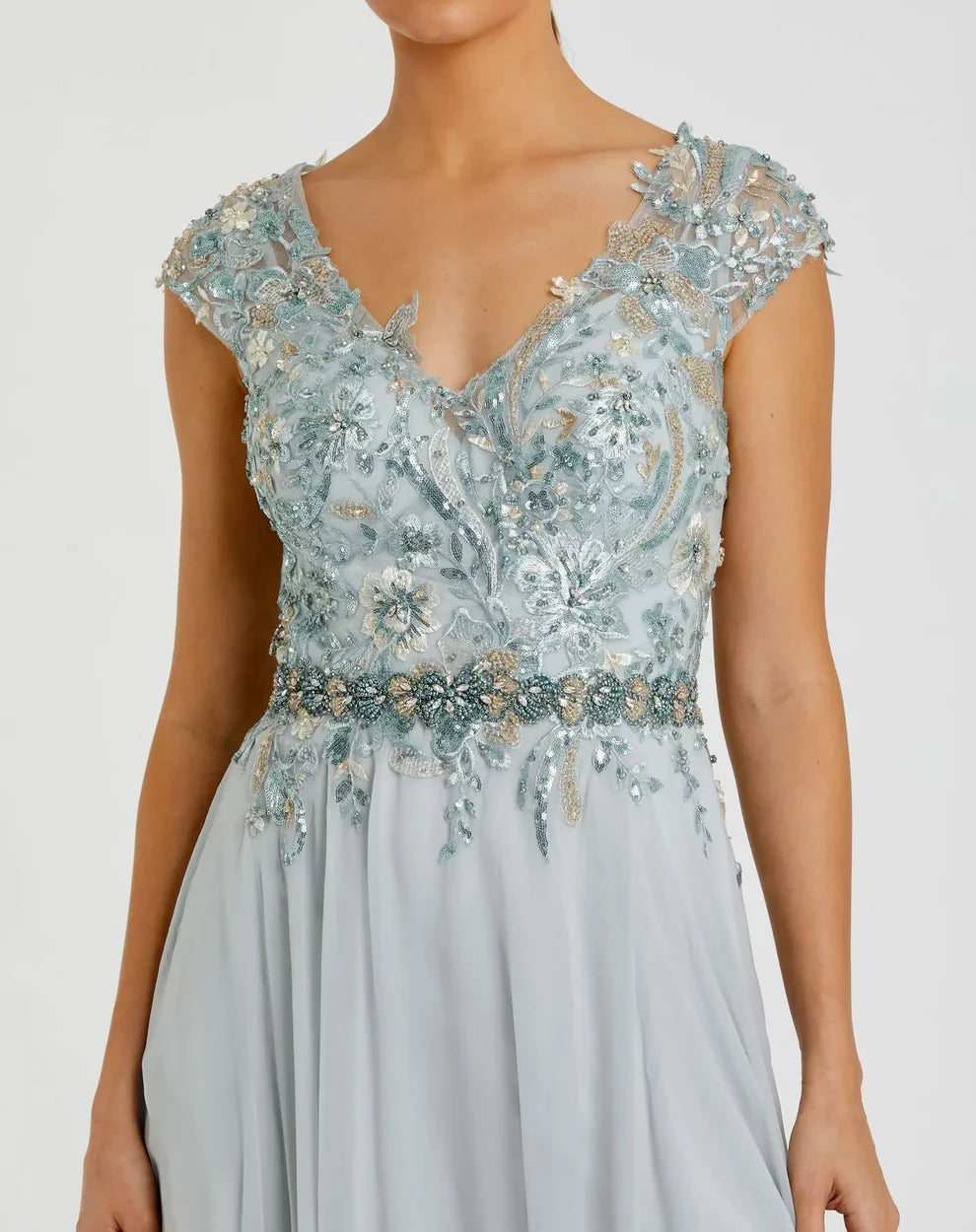 Mac Duggal 79365 Navy Embellished Chiffon Cap Sleeve A-Line Gown