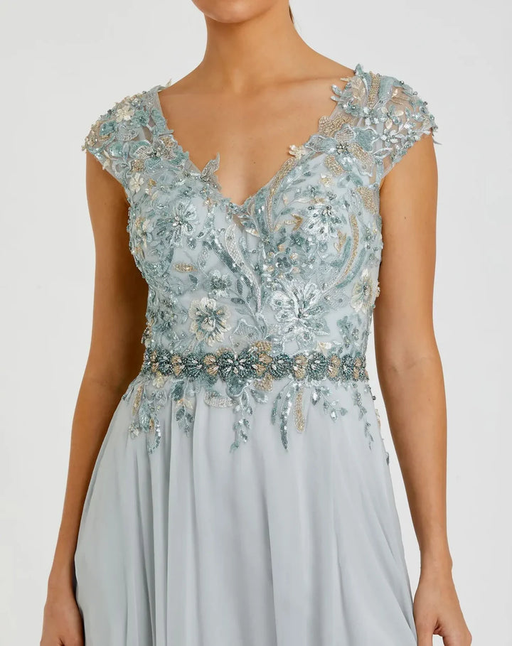 Mac Duggal 79365 Navy Embellished Chiffon Cap Sleeve A-Line Gown