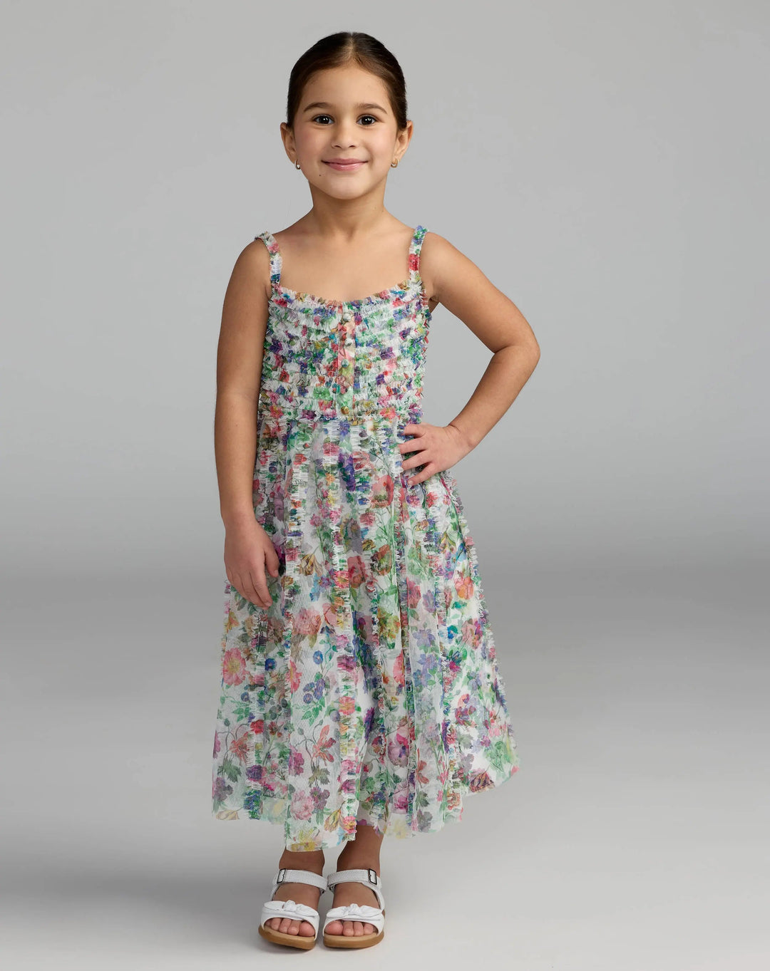 Mac Duggal 8068 Girls Multicolor Floral Print Ruffle Mini Dress