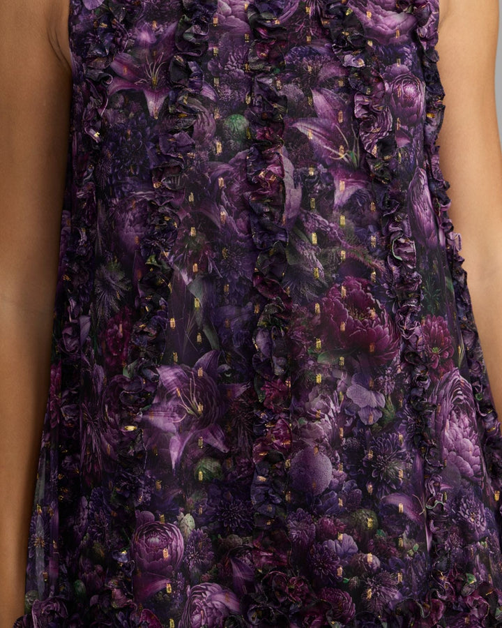 Mac Duggal 8103 Sleeveless Floral Micro Ruffle Trapeze Midi Dress