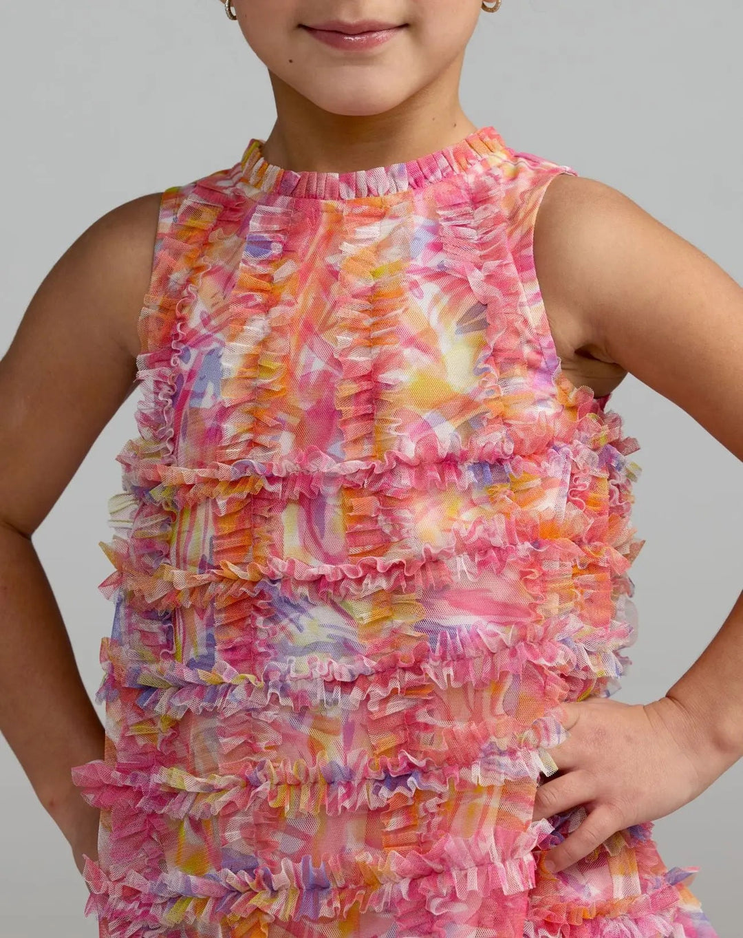 Mac Duggal 8153 Girls Multicolor Floral High Neck Sleeveless Ruffled Dress