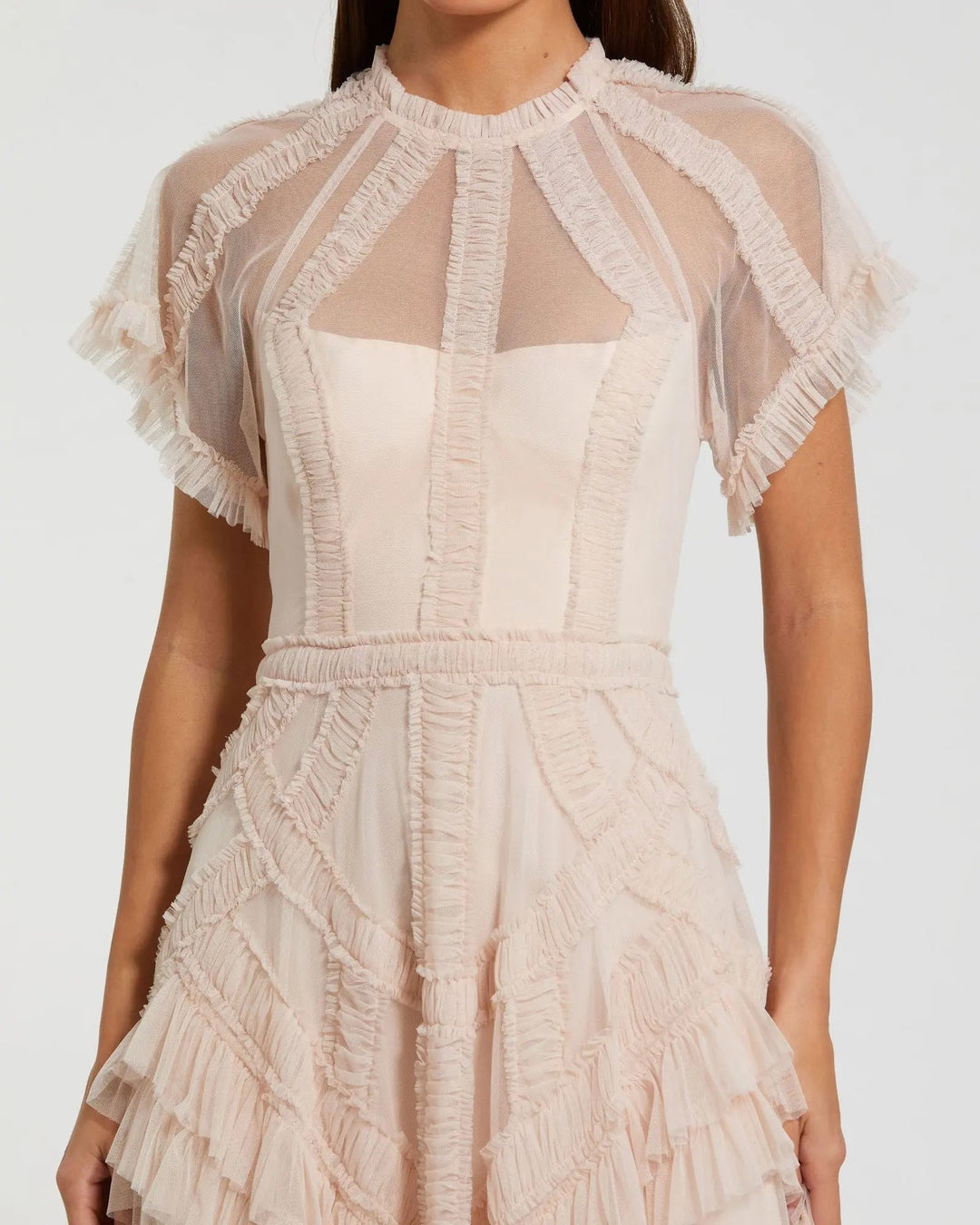 Pink Flutter Sleeve Micro Ruffle Midi Dress - FOSTANI.com