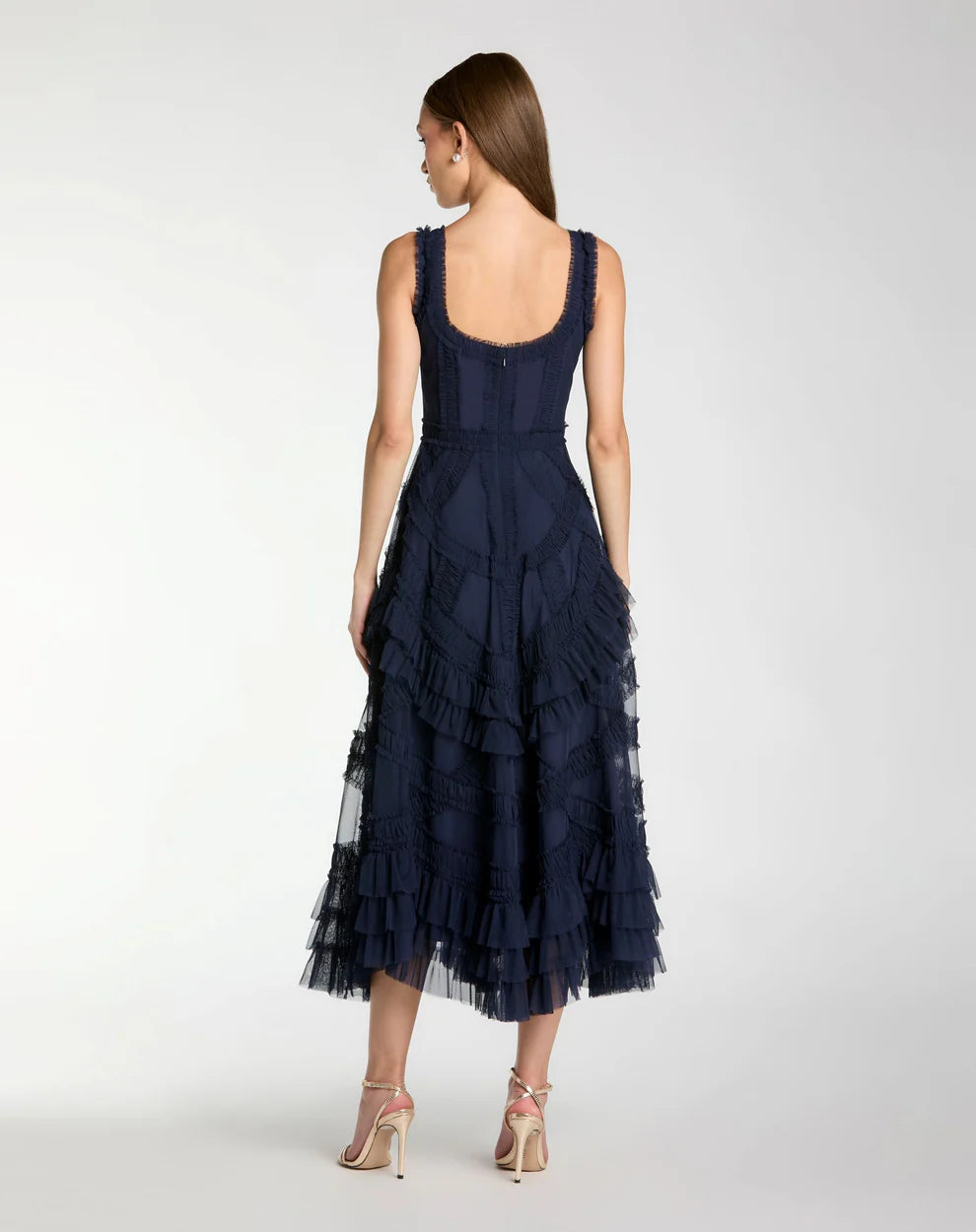 Mac Duggal 8250 Scoop Neck Sleeveless A-Line Ruffle Midi Dress