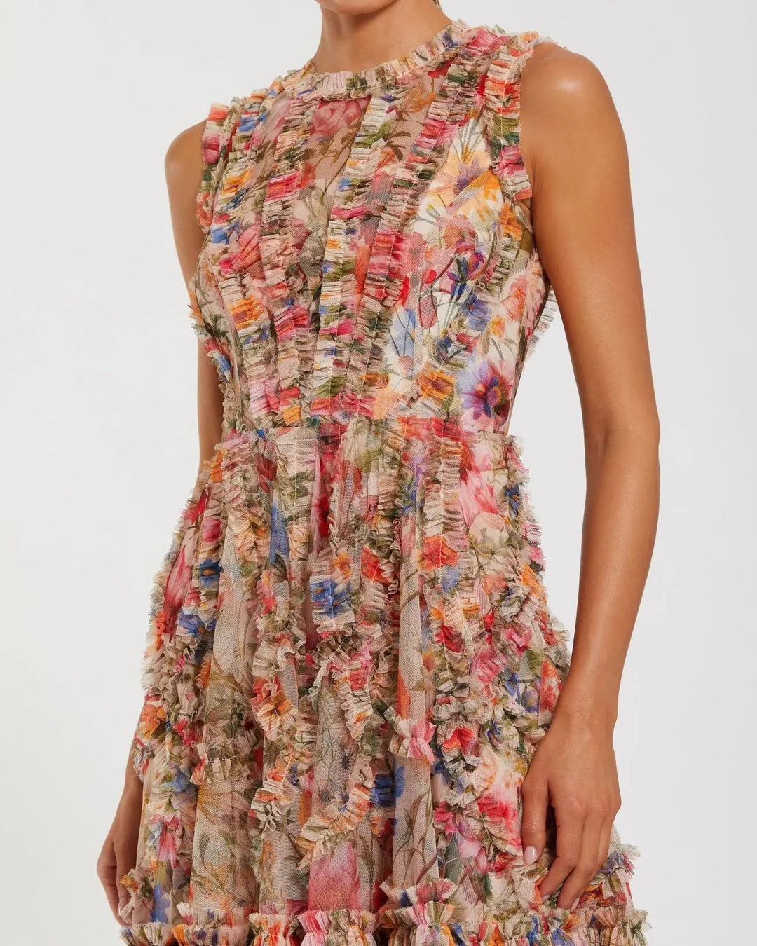 Multicolor Micro Ruffle Floral A-Line Mini Dress - FOSTANI.com