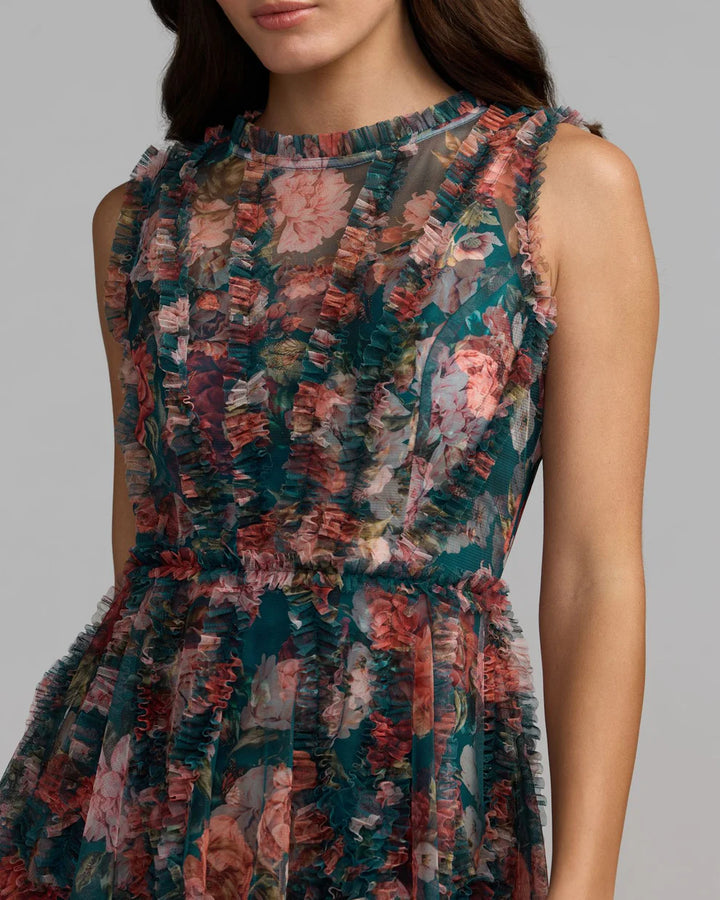 Mac Duggal 8307 Micro Ruffle Floral A-Line Mini Dress