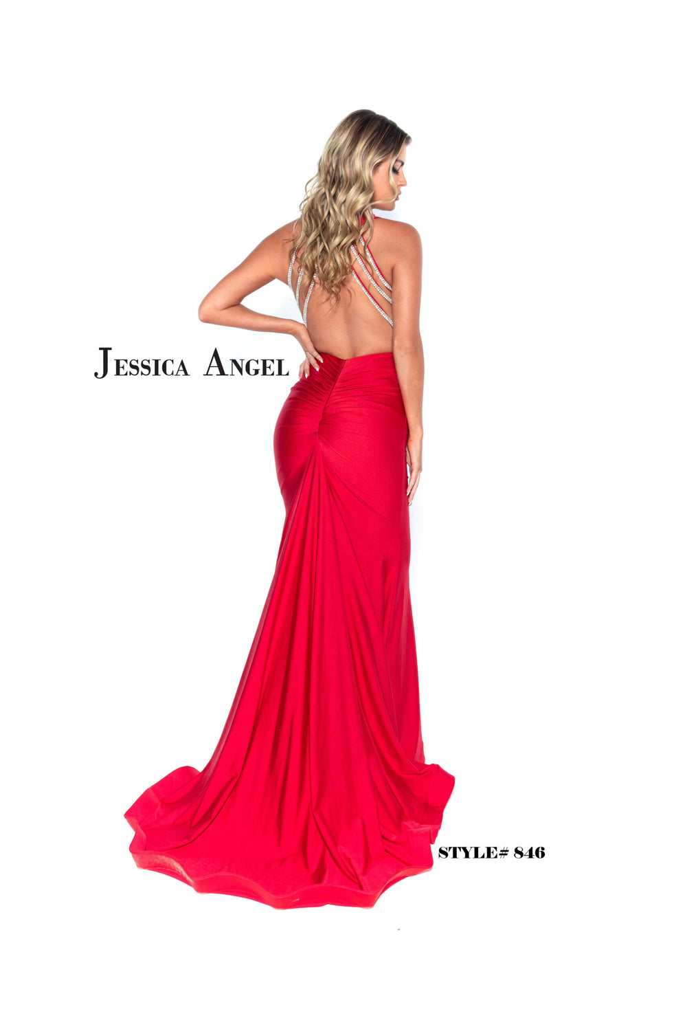 Jessica Angel 846 embellished strap back mermaid gown back view