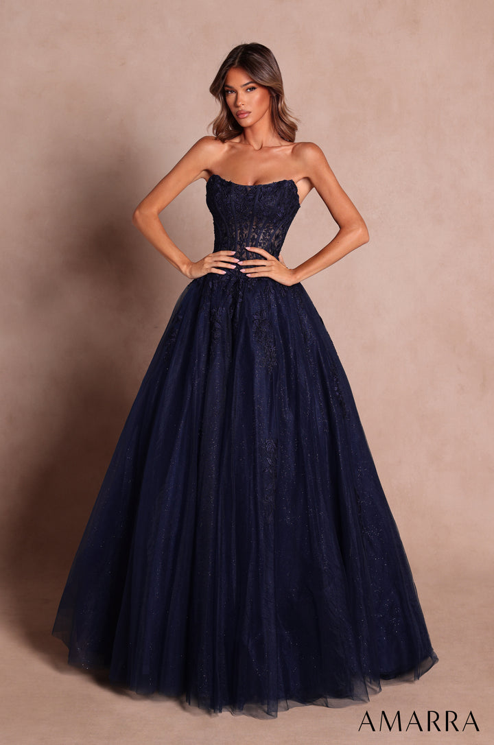 AMARRA 88913 Strapless Glitter Tulle Prom Dress 2026