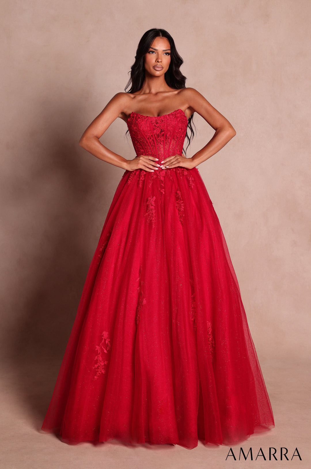 AMARRA 88913 Strapless Glitter Tulle Prom Dress 2026