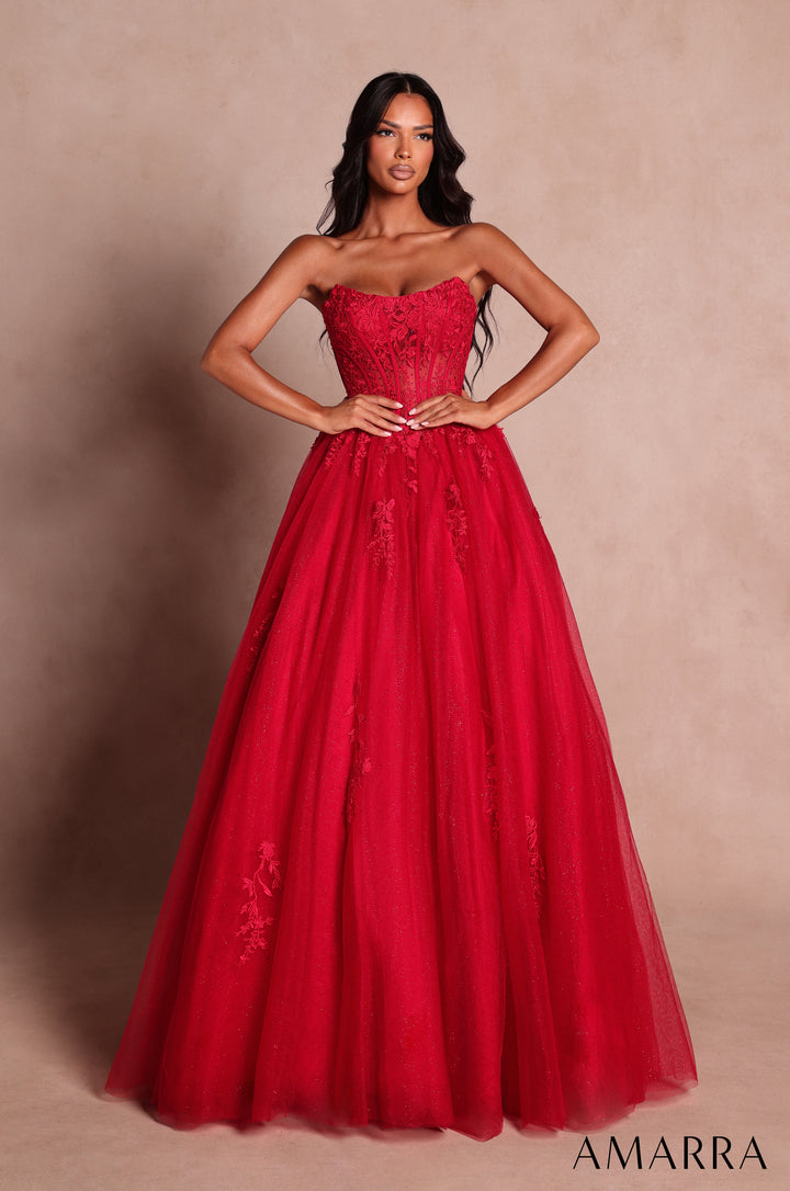 AMARRA 88913 Strapless Glitter Tulle Prom Dress 2026