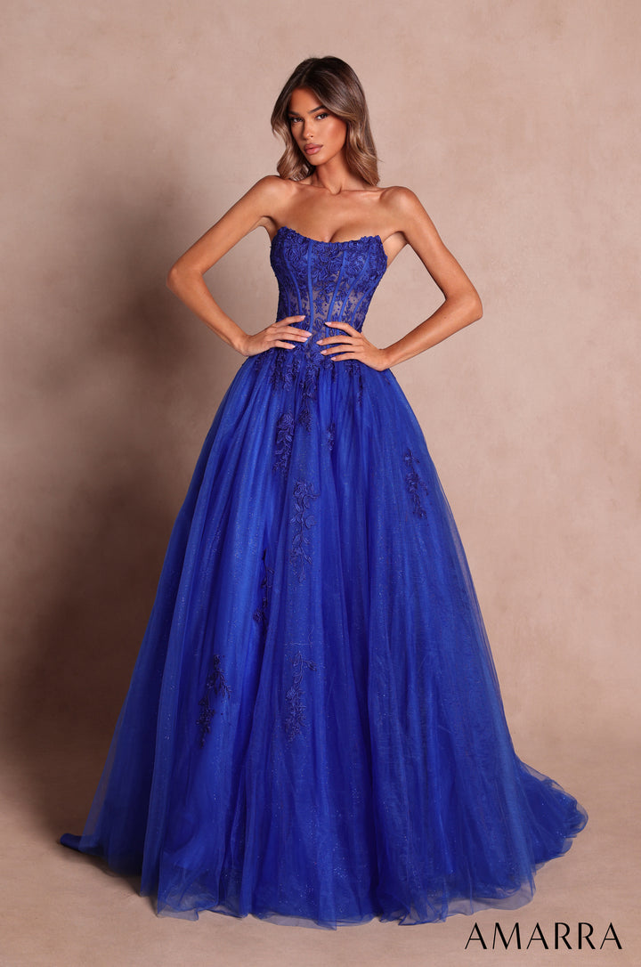 AMARRA 88913 Strapless Glitter Tulle Prom Dress 2026