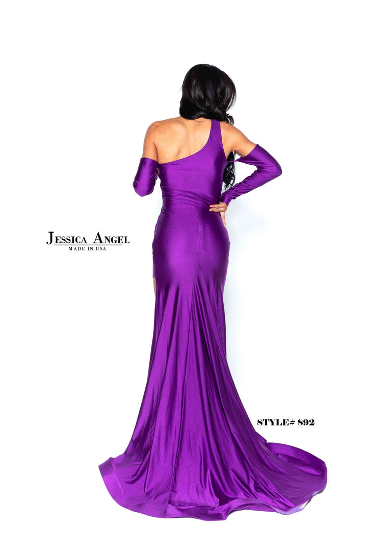 Jessica Angel 892 one shoulder gown back view 2