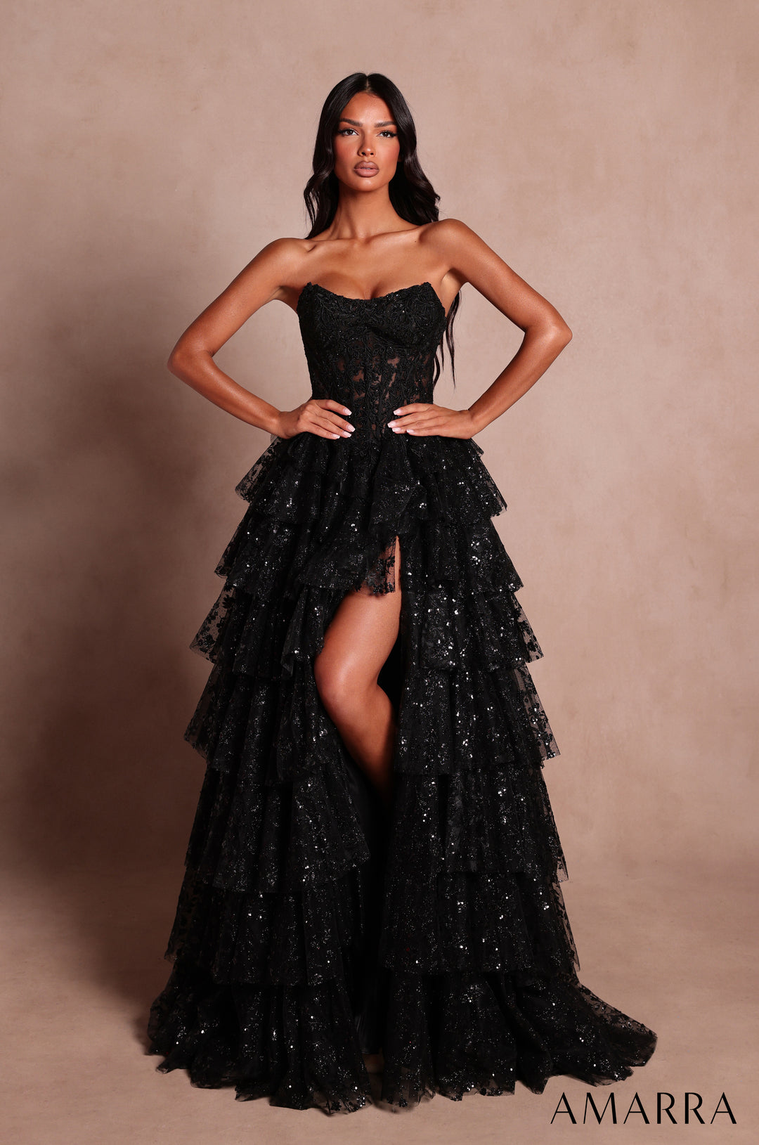 AMARRA 89483 Strapless Ruffle BallGown Prom Dress 2026
