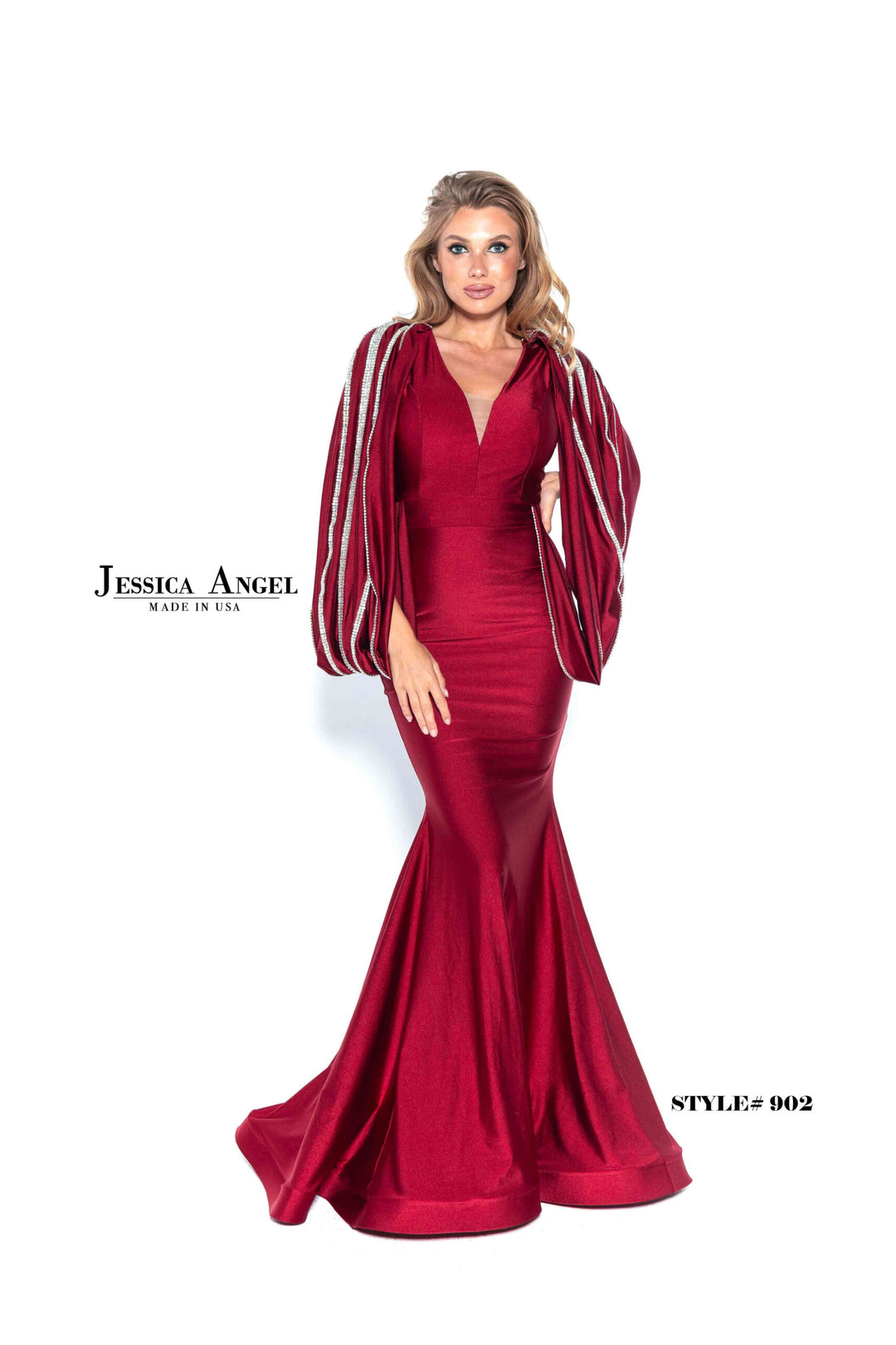 Jessica Angel 902 bishop sleeve mermaid gown front view 2