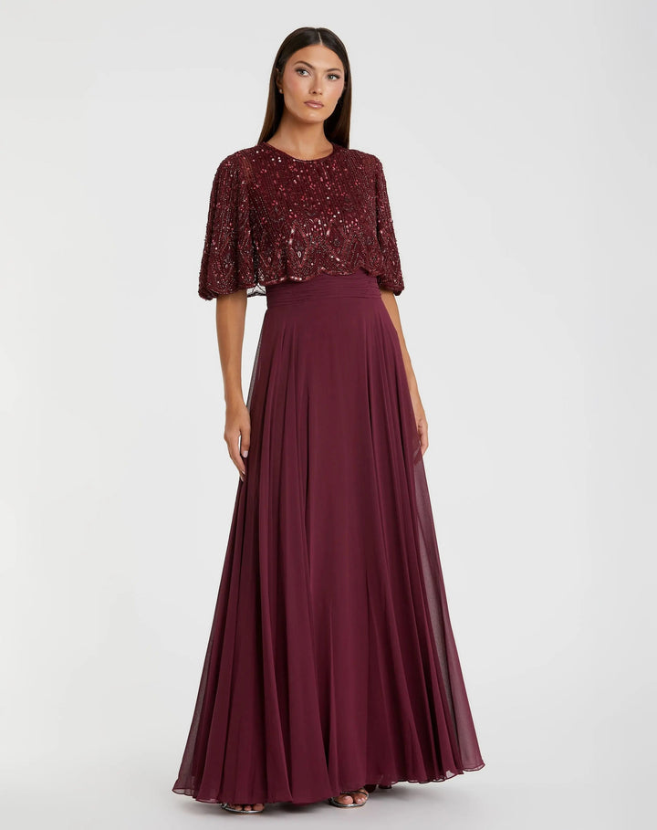 Mac Duggal 9181 Beaded Cape A-Line Gown