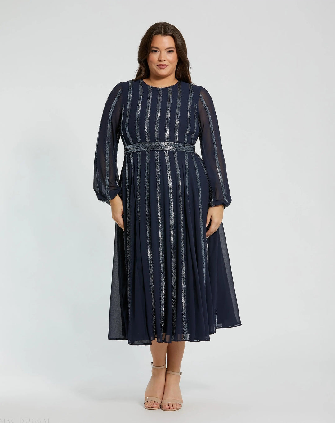 Mac Duggal 94001 Long Sheer Sleeve Sequin Dress (Plus)
