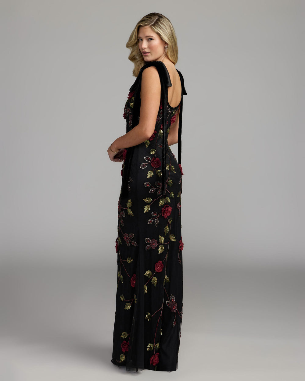 Mac Duggal 9411 3D Floral Embellished Gown With Velvet Bows