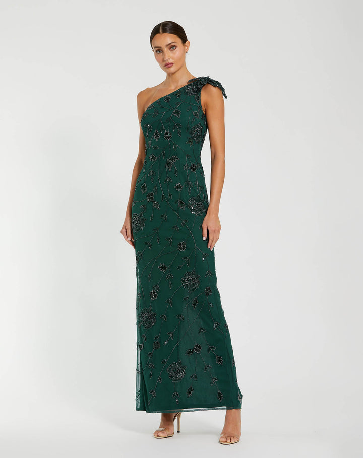 Mac Duggal 94139 Floral Beaded One Shoulder Gown