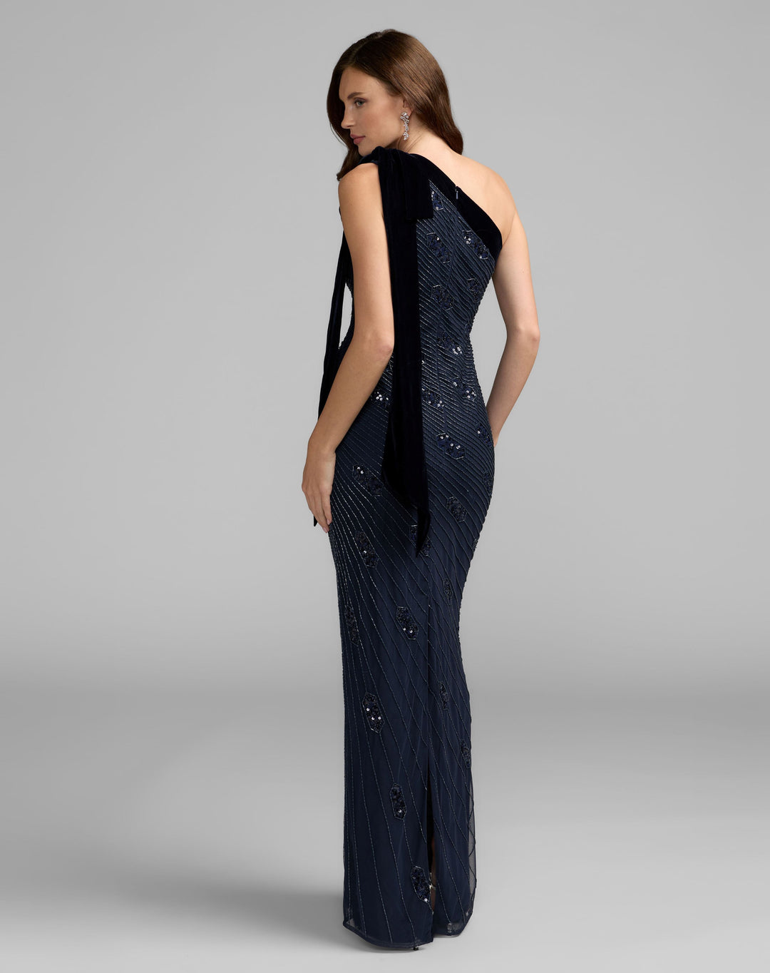 Mac Duggal 94144 Beaded One Shoulder Gown With Velvet Bow