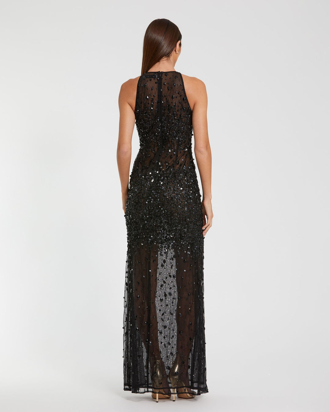 Mac Duggal 94157 Embellished Sheer Halter Gown