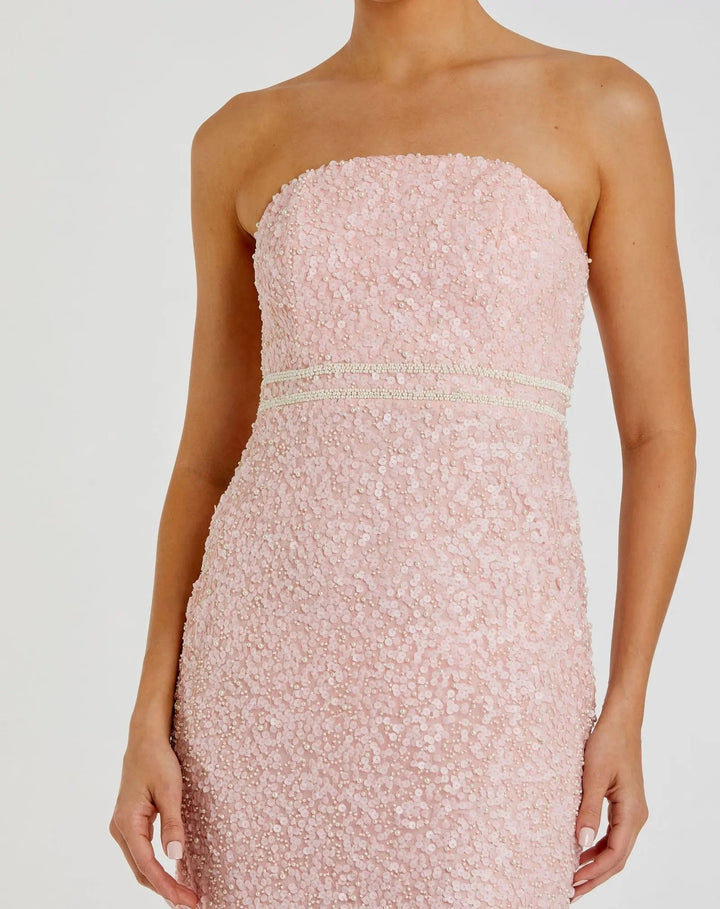 Pink Pearl Embellished Strapless Midi Dress - FOSTANI.com