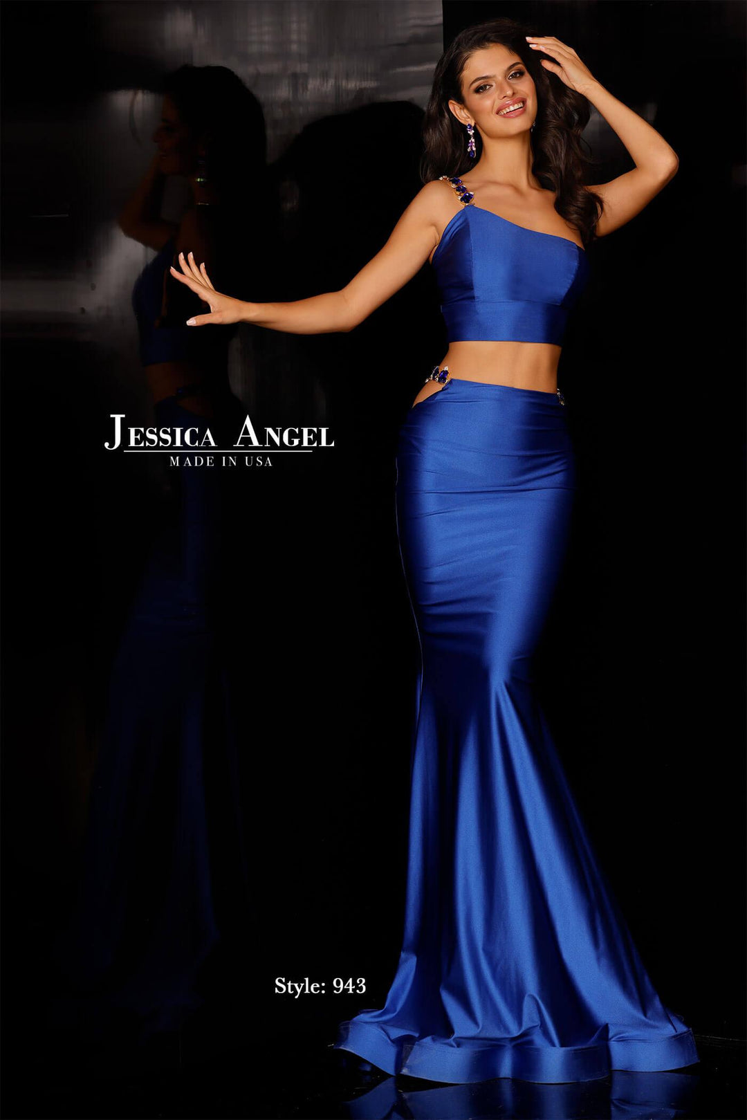 Jessica Angel 943 two-piece one shoulder mermaid gown front view