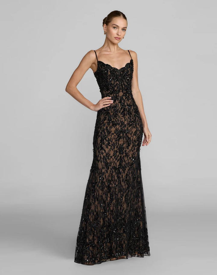 Mac Duggal 94311 Blue Embellished Lace Sleeveless Gown