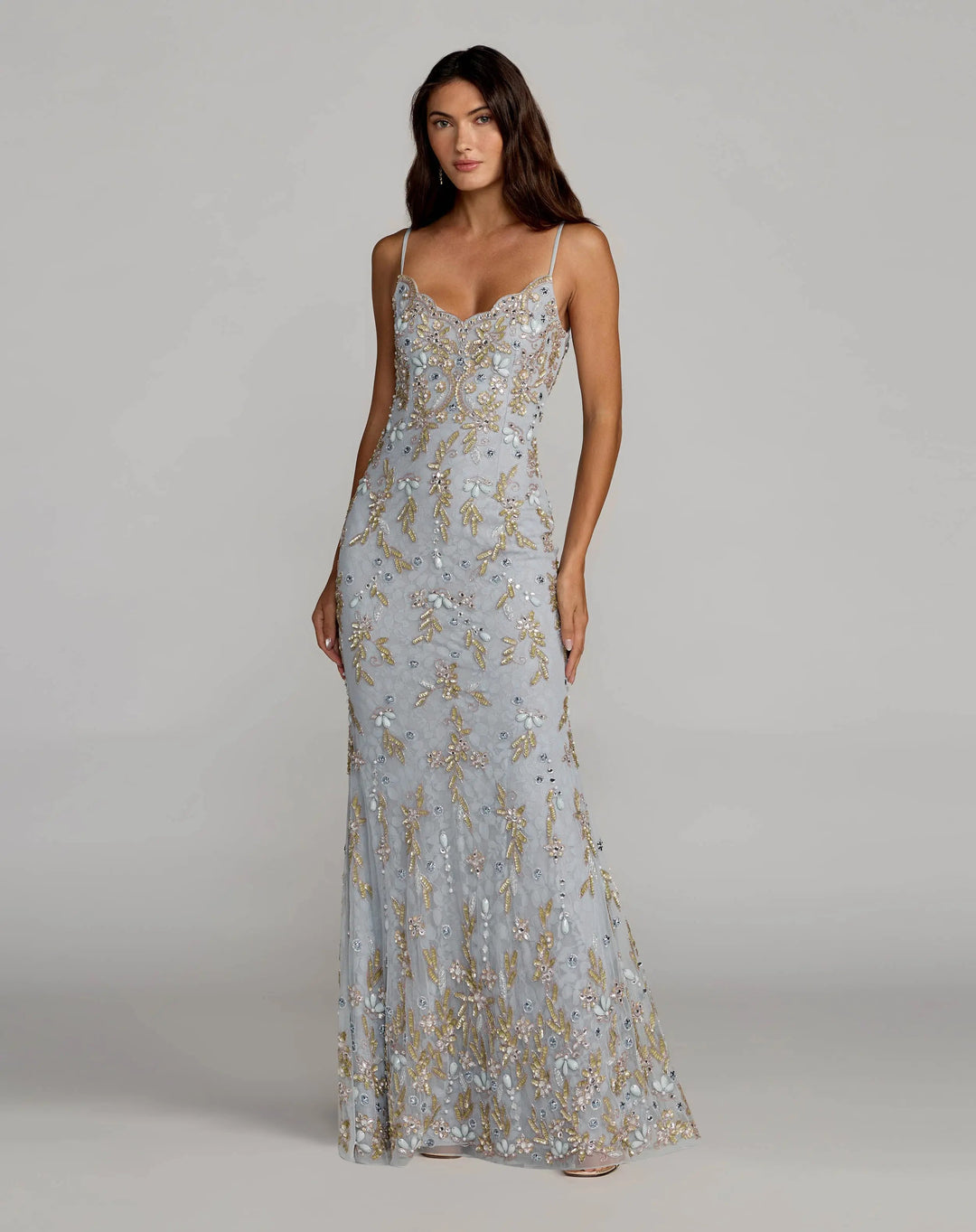 Mac Duggal 94311 Blue Embellished Lace Sleeveless Gown