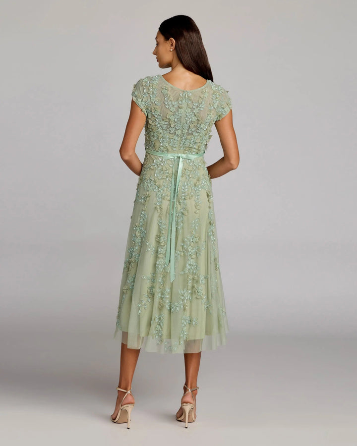 Green Floral Embellished Cap Sleeve Midi Dress - FOSTANI.com