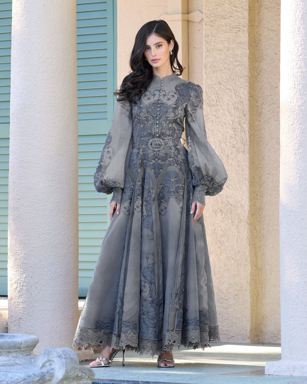 Mac Duggal 94358 Bishop Sleeve Printed Cotton A-Line Dress