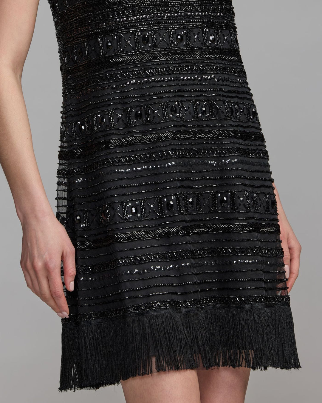 Mac Duggal 9449 Geometric Beaded Fringe Mini Dress