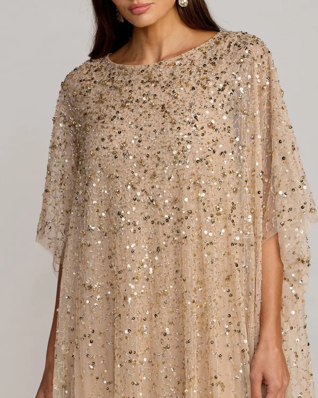 Mac Duggal 9475 Gold Sequin Embellished Kaftan Gown